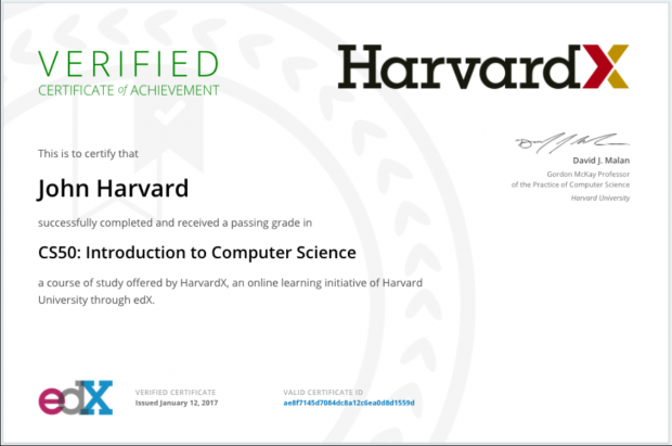 Destacar o certificado de Harvard